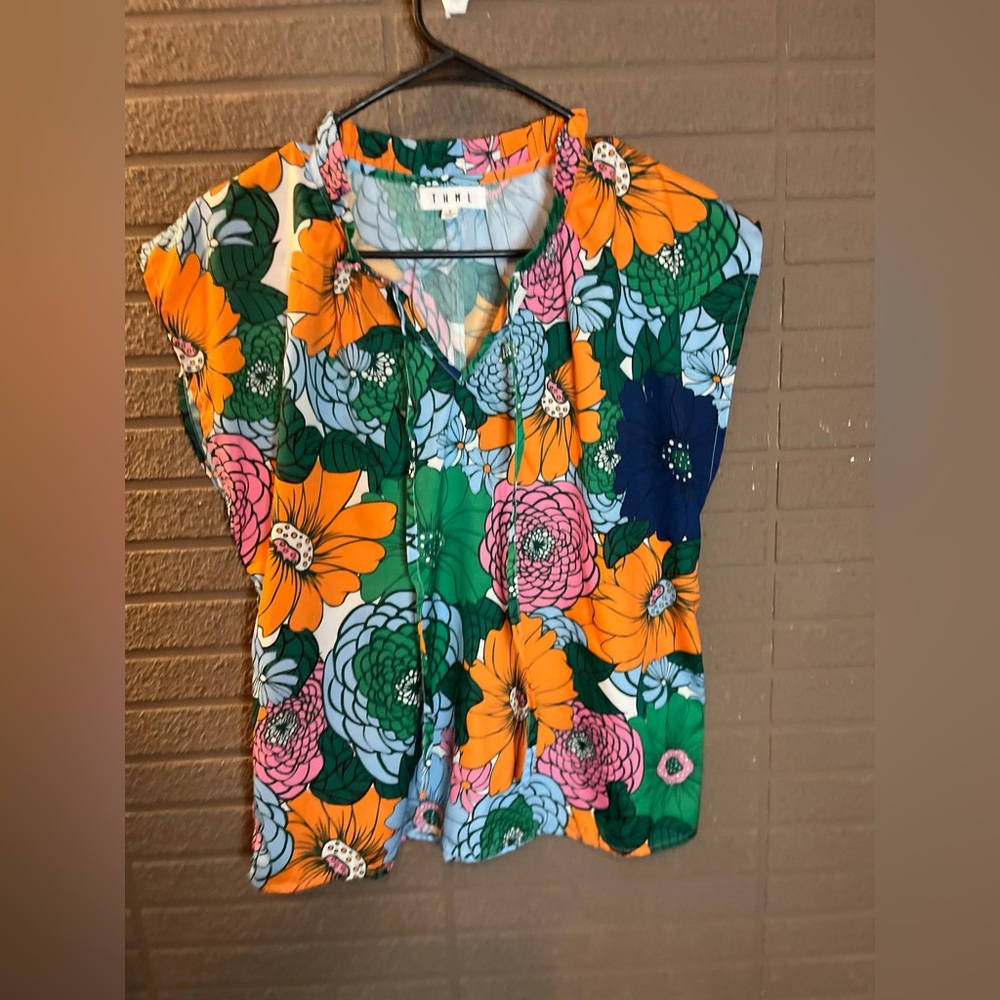 THML Colorful Floral Blouse - Orange, Green, Blue, Pink